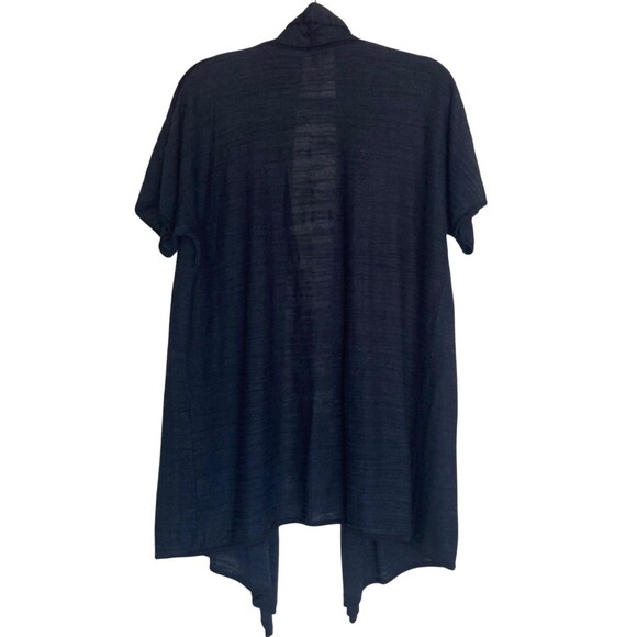 Misook Black Open Front Linen Blend Sheer Cardigan Duster Drape Dolman Sleeve M - Picture 2 of 8